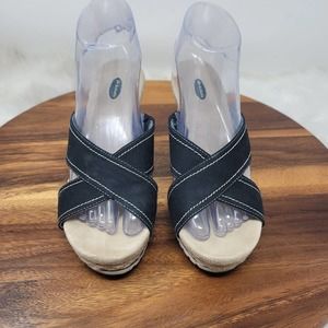 Dr Scholl's Soar Navy Blue Wedge Espadrille Slide Sandals 7M